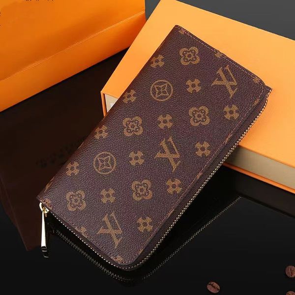 Yeni moda tasarımcı cüzdan m2005 deri cüzdan kadın fermuarlı uzun kart tutucu madeni para çantaları kadın kutu ile egzotik debriyaj cüzdanları gösteriyor