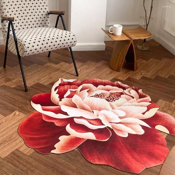 Tapetes à prova de graxa e água em forma floral tapete fácil cuidado material pu couro falso tapete de área de flores decorativas