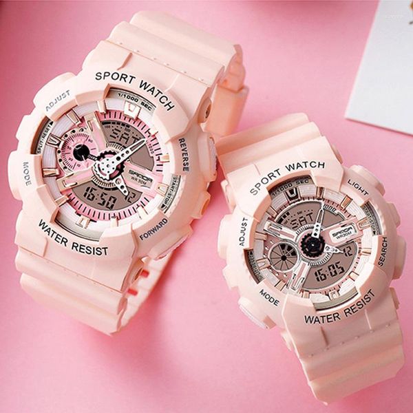 Armbanduhren Sdotter Frauen Männer Uhren Sanda Top Rosa Liebhaber Uhr Uhr Quatz LED Digital Sport Handgelenk für Waterp