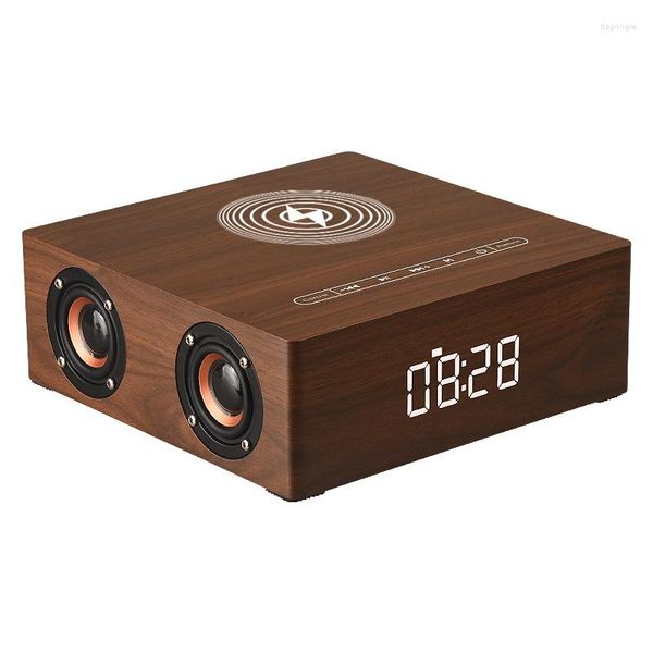 Настольные часы Bluetooth беспроводной динамик TF PC TV Desktop деревянный сабвуфер светодиод