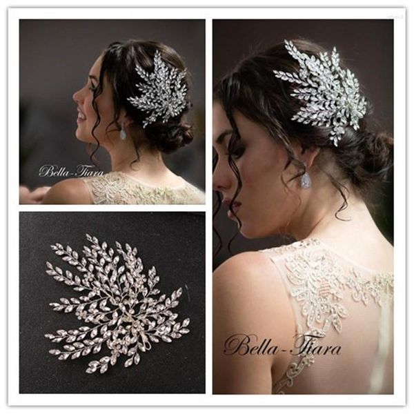 Grampos de cabelo de luxo cheio de cristal strass acessórios de casamento handamde cor prata árvore placa headbands feminino hairband ornamento videiras