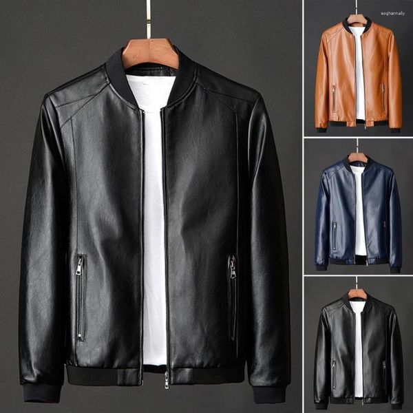 Männer Jacken Frühling Herbst Männer Motorrad Jacke Einfarbig Stehkragen Schlank Koreanischen Stil Gerippte Manschette Mantel Für Den Täglichen Verschleiß