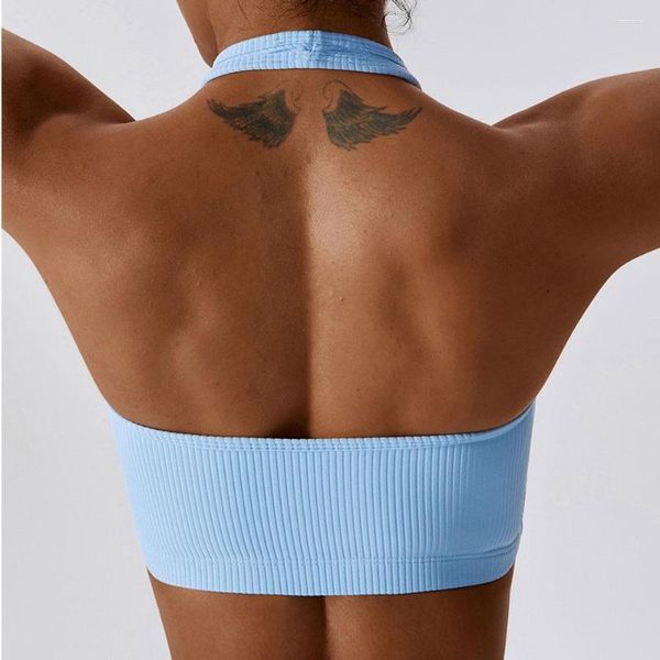 Yoga Outfit CUTIES Hochgeschlossener, gerippter BH für Damen, mittlerer Halt, offener Rücken, Fitnessstudio, Fitness-Top, 2023, weich, nahtlos, gepolstert, Workout-Bralette