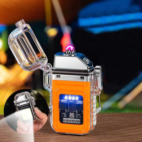 Transparente Schale Dual Arc Wasserdichtes elektrisches Feuerzeug Outdoor COB-Lampe Typ-C-Lade-USB-Feuerzeug Rauchzubehör Gadgets I4S7