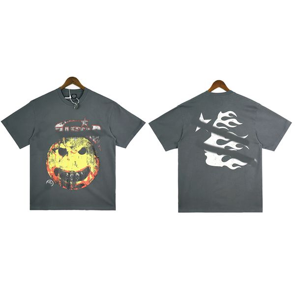 Camiseta vintage masculina designer roupas Hellstar Skull smiley print, lavagem, mangas curtas velhas