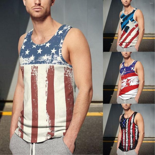 Erkek Tişörtleri Yün Uzun Kollu Gömlek Erkekler Erkek Yaz Bağımsızlık Günü Amerikan Bayrağı Dijital 3D Düz Paket Üst Gevşek Uyum