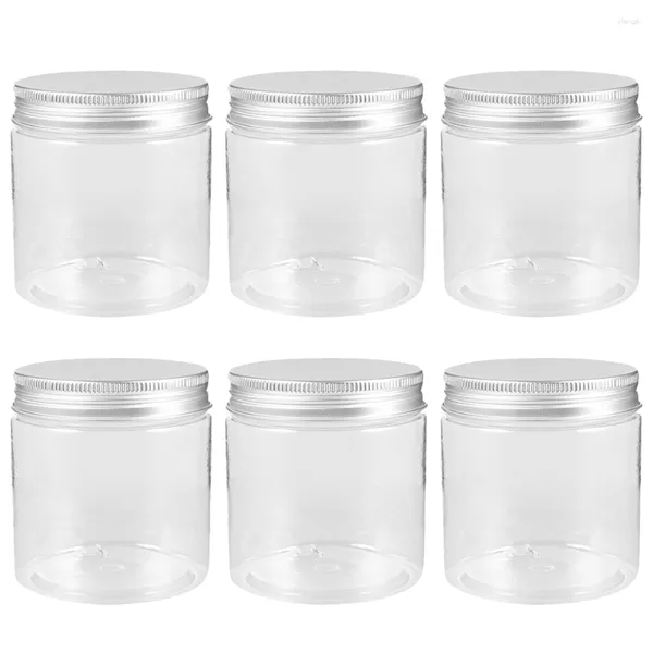 Garrafas de armazenamento 6 pcs tampa de alumínio recipiente de plástico transparente pode brinquedo doméstico portátil alimentos enlatados doces pet mini bebê