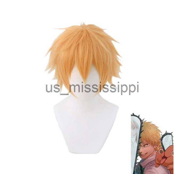 Cosplay Perücken Chainsaw Man Denji Perücke Cosplay Kostüm Goldene Kurze Hitzebeständige Synthetische Haar Halloween x0901