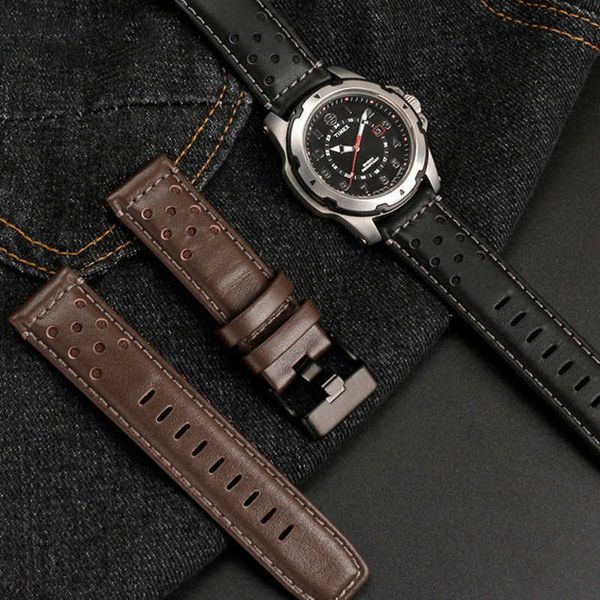 22 mm Rindsleder-Uhrenarmband, geeignet für Timex, Hamilton, Tissot Speed, Herren-Uhrenarmband in Schwarz und Braun