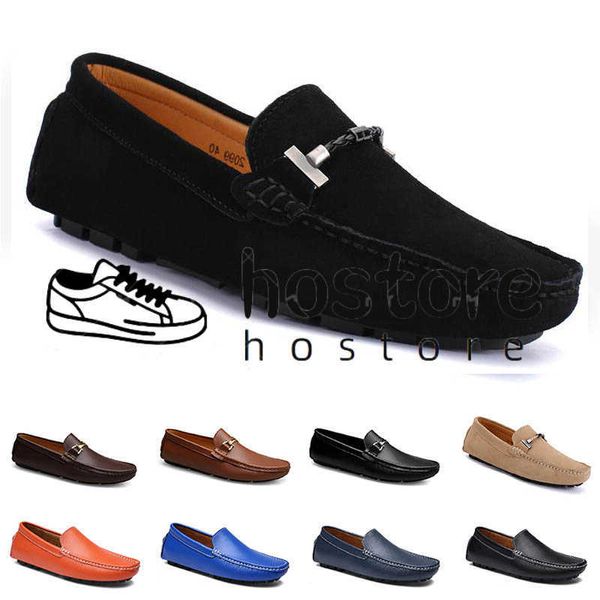 Homens casuais doudou condução sapatos de couro respirável sola macia luz tan preto marinho branco champanhe sier amarelo cinza calçado jogging817