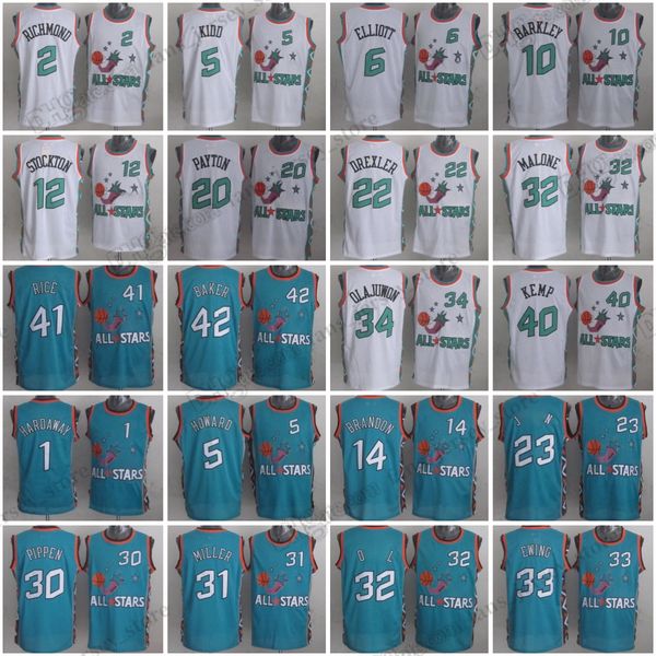 1996 All-Star Retro Basketball Jerseys Hardaway Richmond Howard Elliott Barkley Stockton Brandon Payton Drexler Pippen Miller Malone Ewing Olajuwon Hill Kemp Rice