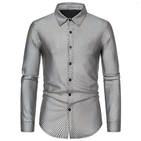 Homens Camisetas Discoteca Camisa Snakeskin Imprimir Roupas de Festa Manga Longa Botão Down 70s Nightclub Stage Costume Dress