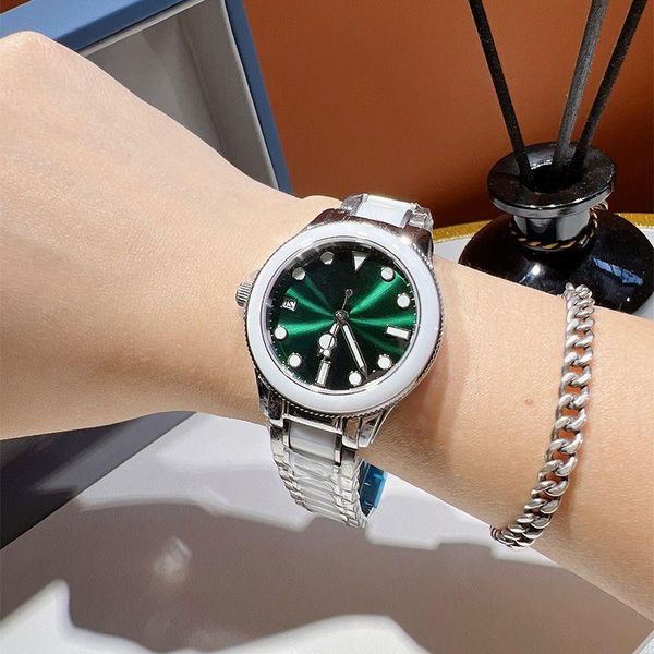 Senhoras mulher de movimento relógios cinta cerâmica luxe montre relógio mecânico à prova dwaterproof água 35mm para relógio de pulso ouro pxwvs
