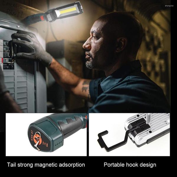 Lanternas portáteis LED portátil rotação de 360 graus COB lâmpada de emergência tocha de carregamento USB para manutenção de carro ao ar livre