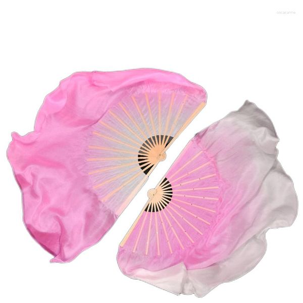 Stage Wear Rosa Sfumatura Bianca Ventaglio Di Seta Cinese Fusion 1 Paio Velo Per Prestazioni Di Danza Del Ventre Pieghevole In Bambù Extra Lungo Leggero