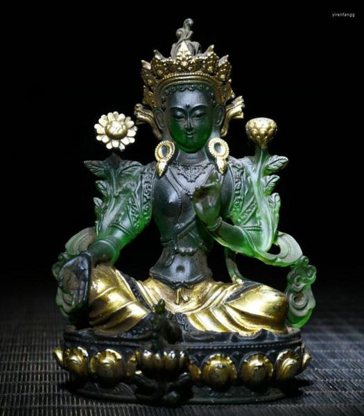 Estatuetas decorativas Archaize esmalte colorido verde Tara Buddha artesanato estátua