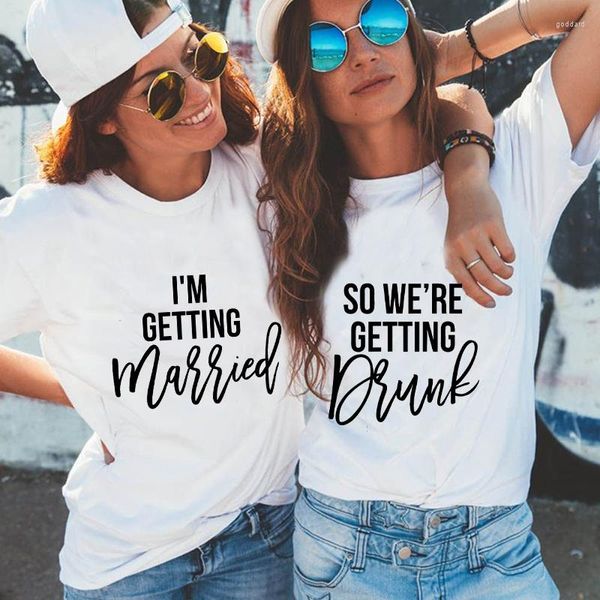 Herren-T-Shirts „I'm Getting Married“-Shirt „We're Drunk“, lustige Buchstaben-Druck-T-Shirts, Single-Abschieds-Top, Mädchen-Bachelorette-Junggesellinnenabschied-T-Shirt