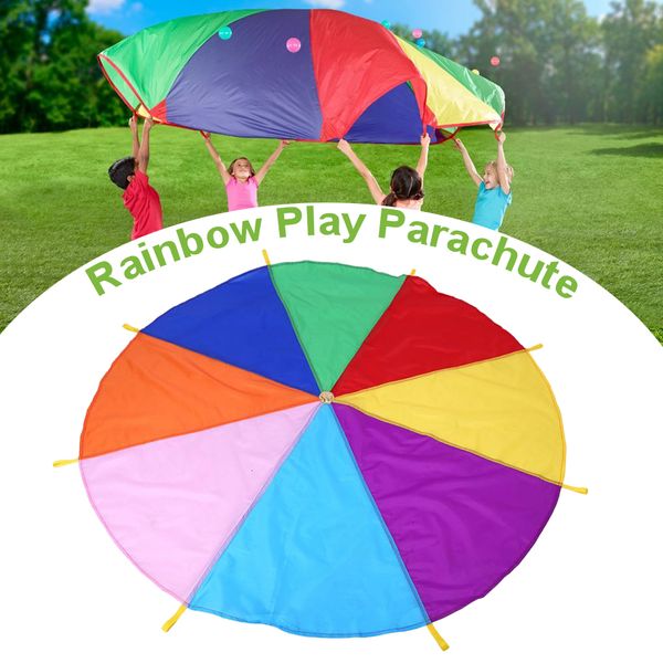 Palline Paracadute Gioca a giocattoli con manici Gioco di squadra all'aperto Ombrello impermeabile Formazione per lo sviluppo per bambini Arcobaleno 230831