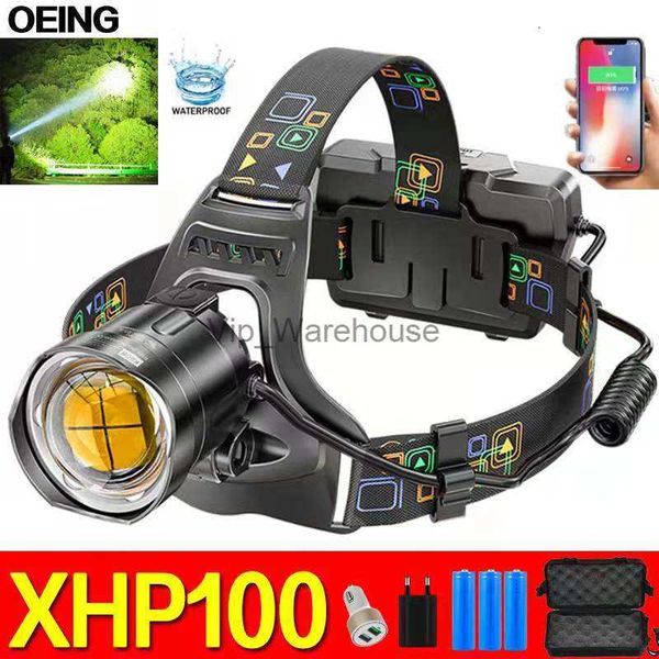 Lampade frontali Super Bright XHP100 Faro LED da pesca Zoom telescopico IP65 Impermeabile con display di ricarica Luce da campeggio esterna HKD230922