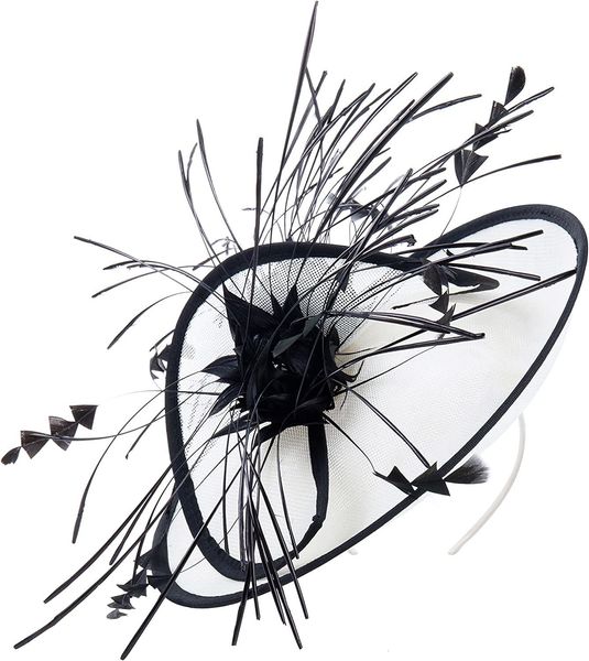 Ampla borda chapéus balde festa de casamento mulheres sinamay chapéu pena flor fascinators cabelo clipe chá pillbox derby fedora igreja headpiece 230831