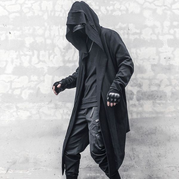 Herren-Trenchcoats, japanischer dunkler Stil, lange Kapuzen-Strickjacke, Windjacke, asymmetrische Persönlichkeit, Kreuzstich-Cape-Mantel 230831