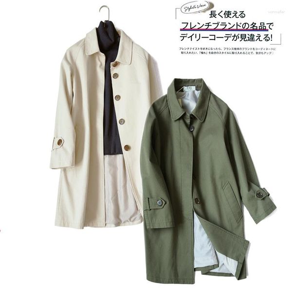 Trench femminili da donna Freascina di vento Women Coat Spring Coat a mezza età maniche raglan di mezza età nascoste Fibbia Hidden Armygreen Light Khaki Navy Blue