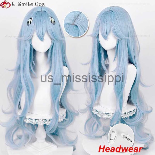 Cosplay perucas de alta qualidade anime eva 100cm longo ayanami rei cosplay peruca ciano azul encaracolado cabelo resistente ao calor perucas de festa de halloween peruca boné x0901