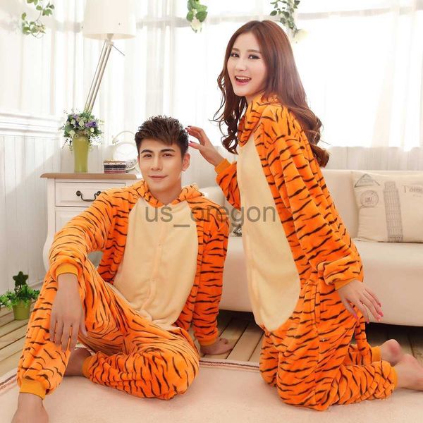 Casa Roupas Tigre Onesies Unissex Homens Kigurumi Animal Cartoon Macacão Mulheres Pijama Set Adultos Crianças Inverno Quente Pijamas Anime Trajes X0902