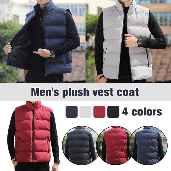 Coletes masculinos homens puffer colete jaquetas de inverno zíper sem mangas à prova de vento quente casual outono engrossar algodão colete bolso topos