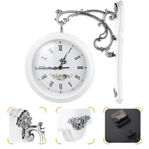 Настенные часы, украшения для дома, домашние часы с двойным циферблатом, европейский стиль, подвесные двусторонние белые часы