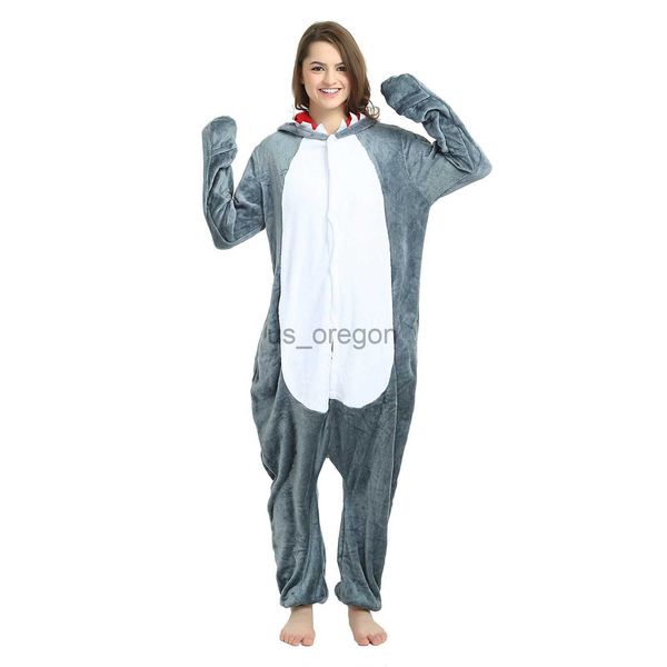 Home Roupas Onesie Pijama Novo Animal Unissex Adulto Tubarões Azuis Dos Desenhos Animados Soft Fleece Halloween Family Party Trajes Macacões X0902