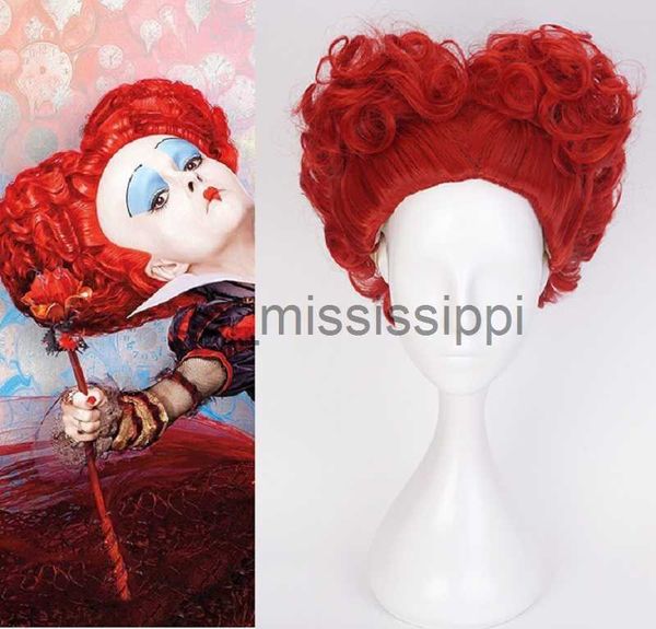 Cosplay perukları Alice Harikalar Diyarında Kırmızı Kraliçe Cosplay Wig Kraliçe Kırmızı Isı Dayanıklı Sentetik Saç Peruk Peruk Cap X0901