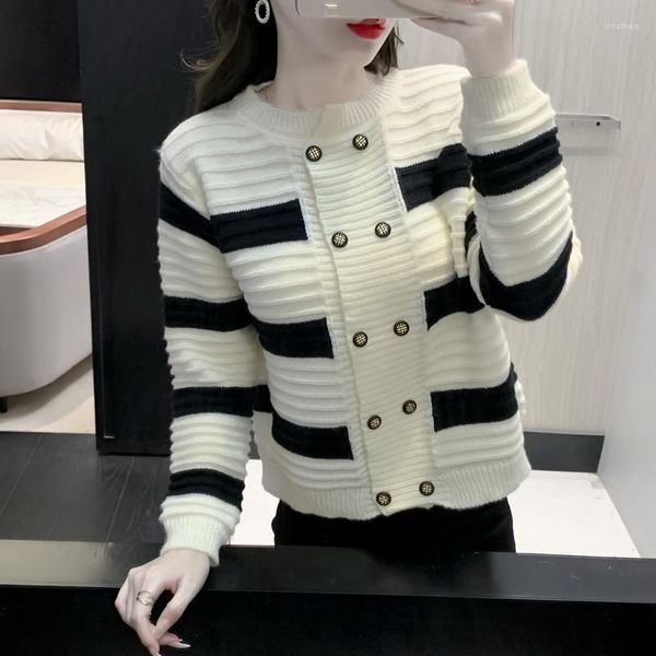 Maglieria da donna maglione a righe doppiopetto cardigan da donna top 2023 primavera elegante moda coreana pulsante chic maglioni da donna cappotto Femme