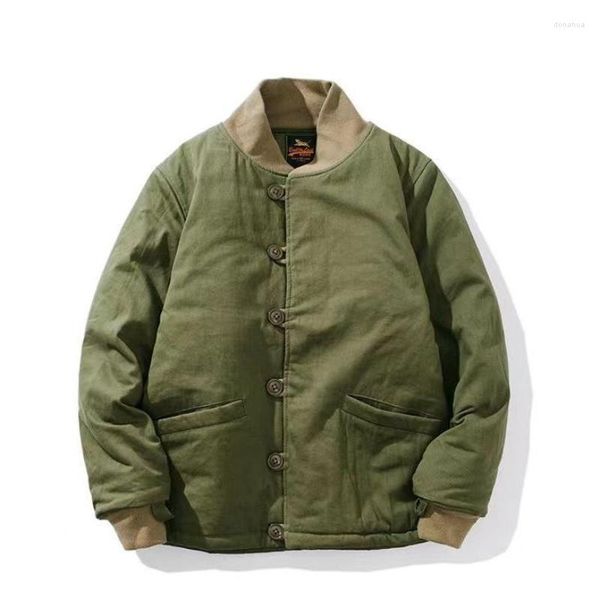Мужские куртки зимняя короткая куртка бейсбольная шерсть американская ретро теплена армия зеленый причинную свободную высокую улицу Рабочая одежда Паркас мужская одежда