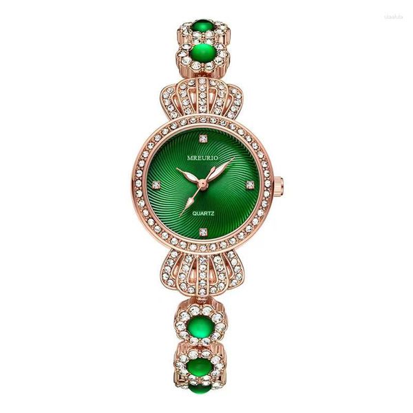 Orologi da polso Orologi da donna Moda strass quadrante verde Orologio da polso al quarzo da donna Semplice lusso in oro rosa