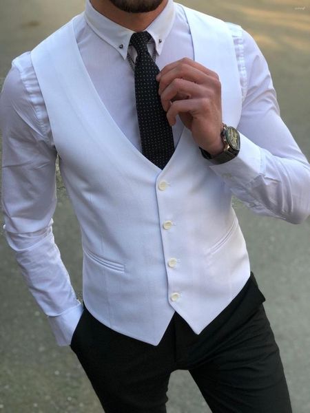 Erkek Suit 2023 Ceket Pantolon Tasarımı Son Gri Takım Beyaz Yelek 3 Parça Slim Fit Costume Homme Mariage Özel Yapımı Düğün Erkek Giyim