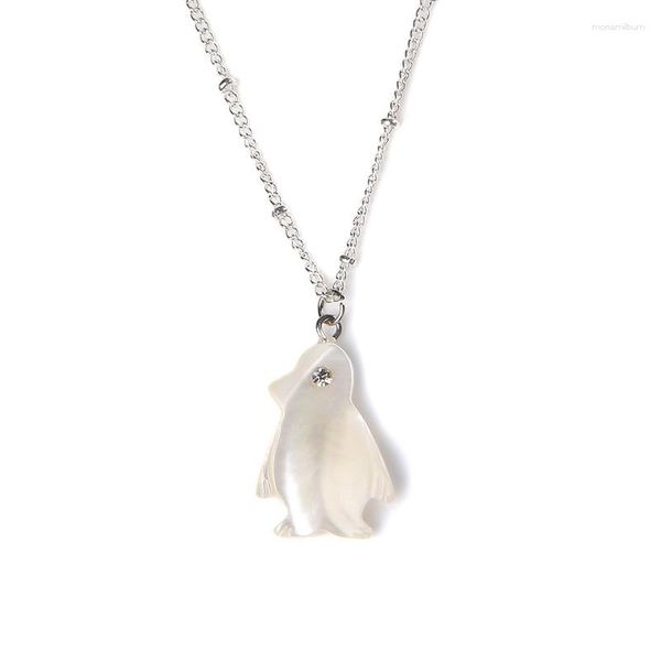 Anhänger Halsketten CZ Pinguin Halskette Frauen Nette Cartoon Form Mutter der Muschel Natürliche Weiße Süßwasser Perlen Choker Vintage Schmuck Geschenk