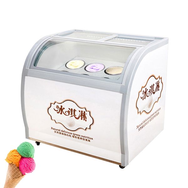 Armadietto per esposizioni per gelato a grande capacità per vetrina commerciale di ghiaccioli da 6 barili rotondi gelati di gelato duro macchina da stoccaggio 180w