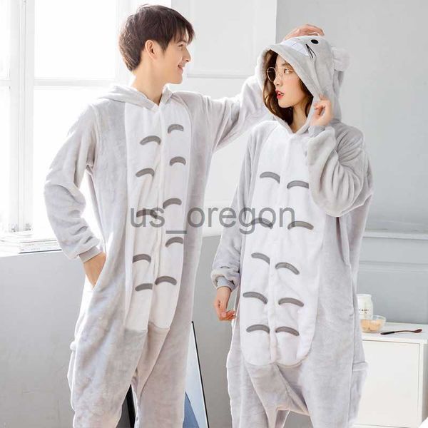 Home Roupas Adultos Totoro Onesies Pijama Set Cartoon Animal Winter Fleece Onesies Mulheres Homens Com Capuz Pijamas Halloween Costume Homewear X0902