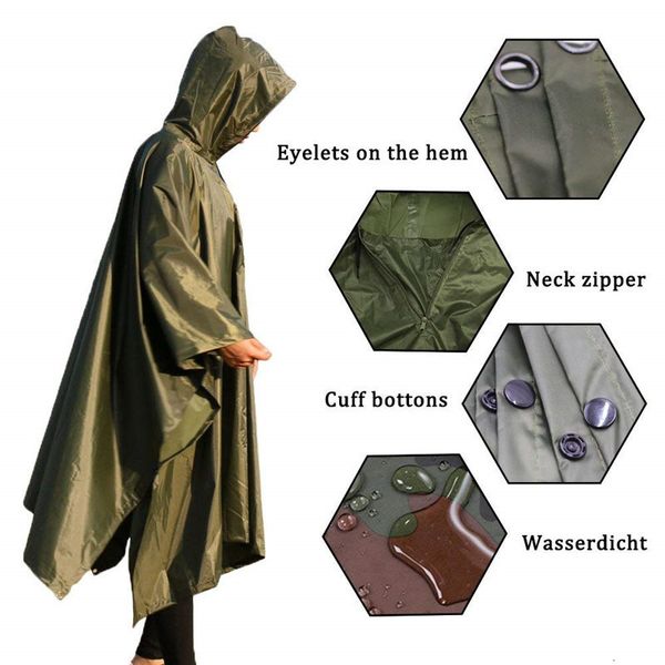 Raincoats 3 em 1 ao ar livre militar impermeável capa de chuva capa de chuva homens capa de chuva mulheres toldo da chuva motocicleta chuva poncho piquenique esteira 230831