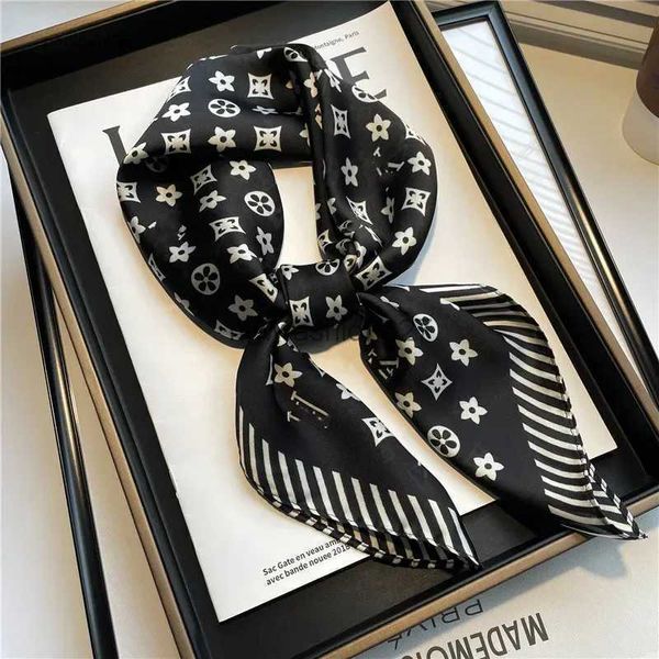 Шифон шарф шелковые шарфы головы шарф дизайнерский персонаж Письмо животное принт точечные шейки дизайнера Женщины Легкая квадратная средняя платчка для головного повязки черная