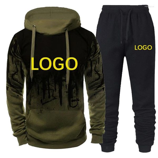 Fatos masculinos moda treino logotipo personalizado primavera outono mens causal moletom calças 2 pcs conjuntos design seu terno esportivo