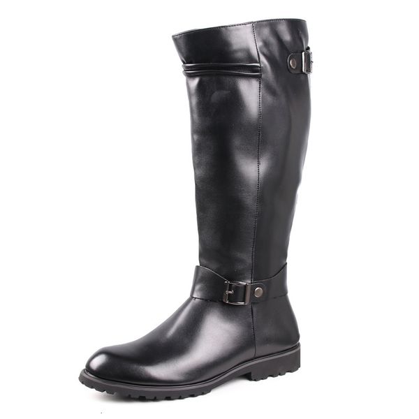 Botas britânicas homens preto couro joelho alto desiger zip longo sapatos de motocicleta antigo cosplay estágio botas casuais conforto zapatos 230831