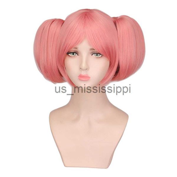 Косплей парики Madoka Kaname Cosplay Wigs Pink Short 2 Clip Хворины Puella Magi Madoka Magica Синтетические волосы парик парики x0901