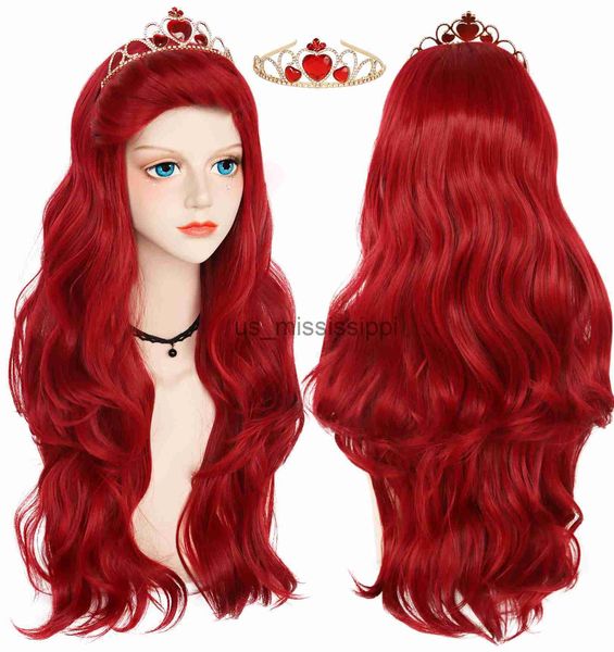 Cosplay perucas a pequena sereia cosplay perucas 30 polegadas ondulado anime princesa ariel cosplay peruca resistente ao calor cabelo sintético peruca de fantasia de halloween x0901