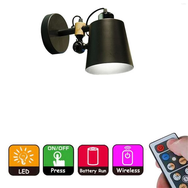 Lâmpada de parede 1 Pcs Bateria Operado Sconce Preto Metal Ajustar Ângulo Luminária para Entrada Loft Escada Fácil de Instalar