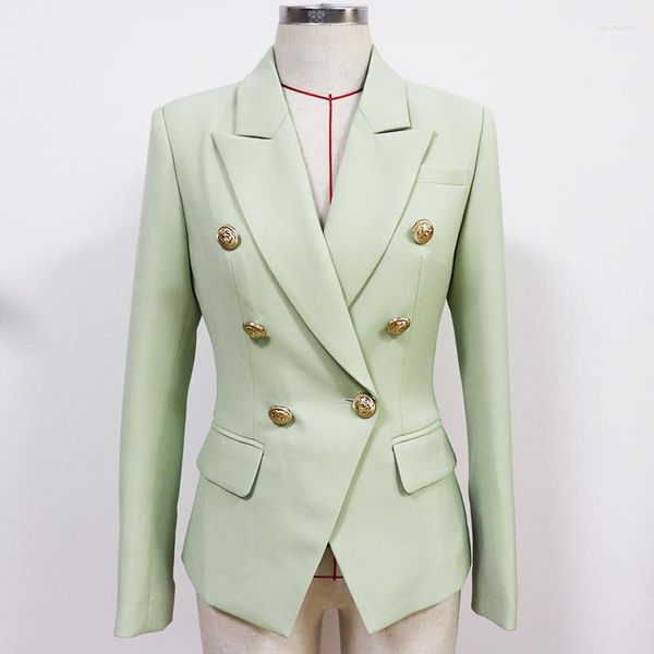 Ternos femininos de alta qualidade agradável clássico designer blazer metal leão botões duplo breasted jaqueta terno verde