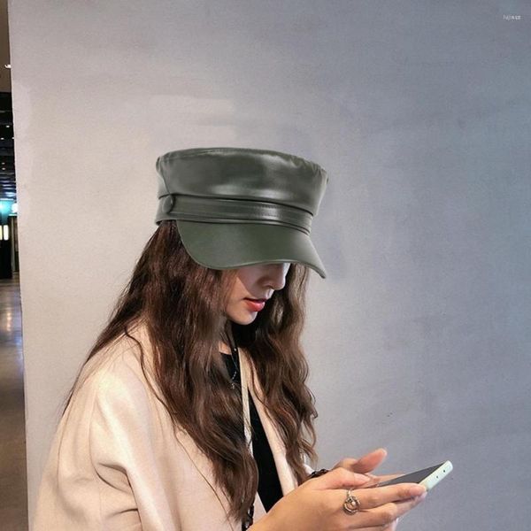 Berets Damen-Baskenmütze, stilvolle Damen-Mütze mit verlängerter Krempe, modisches kuppelförmiges Kunstledermaterial für den Außenbereich