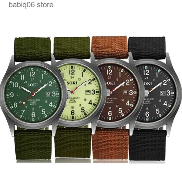 Outros relógios SOKI Canvas es Men Fashion Calendar Quartz Nylon Strap es Men Sports Waterproof es Horloge Man T230904