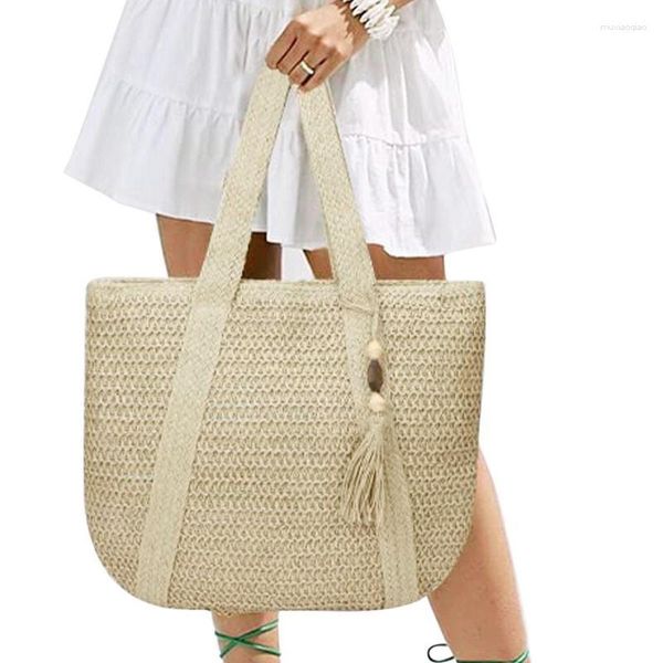 Aufbewahrungstaschen, Strand-Stroh-Geldbörse, lässige Sling-Handtaschen, Boho-Umhängetasche, Tote, modischer Webeimer für Urlaub, Reisen, Sommer